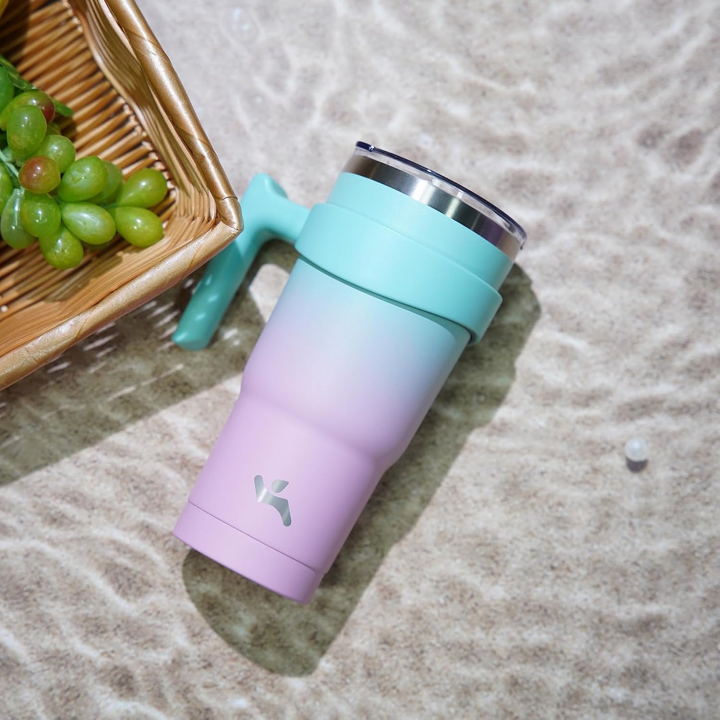 20 oz Tumbler with Handle and Straw, Insulated Travel Mug | Gum; BPA-free, leak-proof tumbler with 2 lids, 2 straws, cup holder fit for coffee, office, travel & daily use