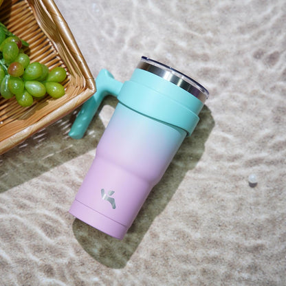 20 oz Tumbler with Handle and Straw, Insulated Travel Mug | Gum; BPA-free, leak-proof tumbler with 2 lids, 2 straws, cup holder fit for coffee, office, travel & daily use