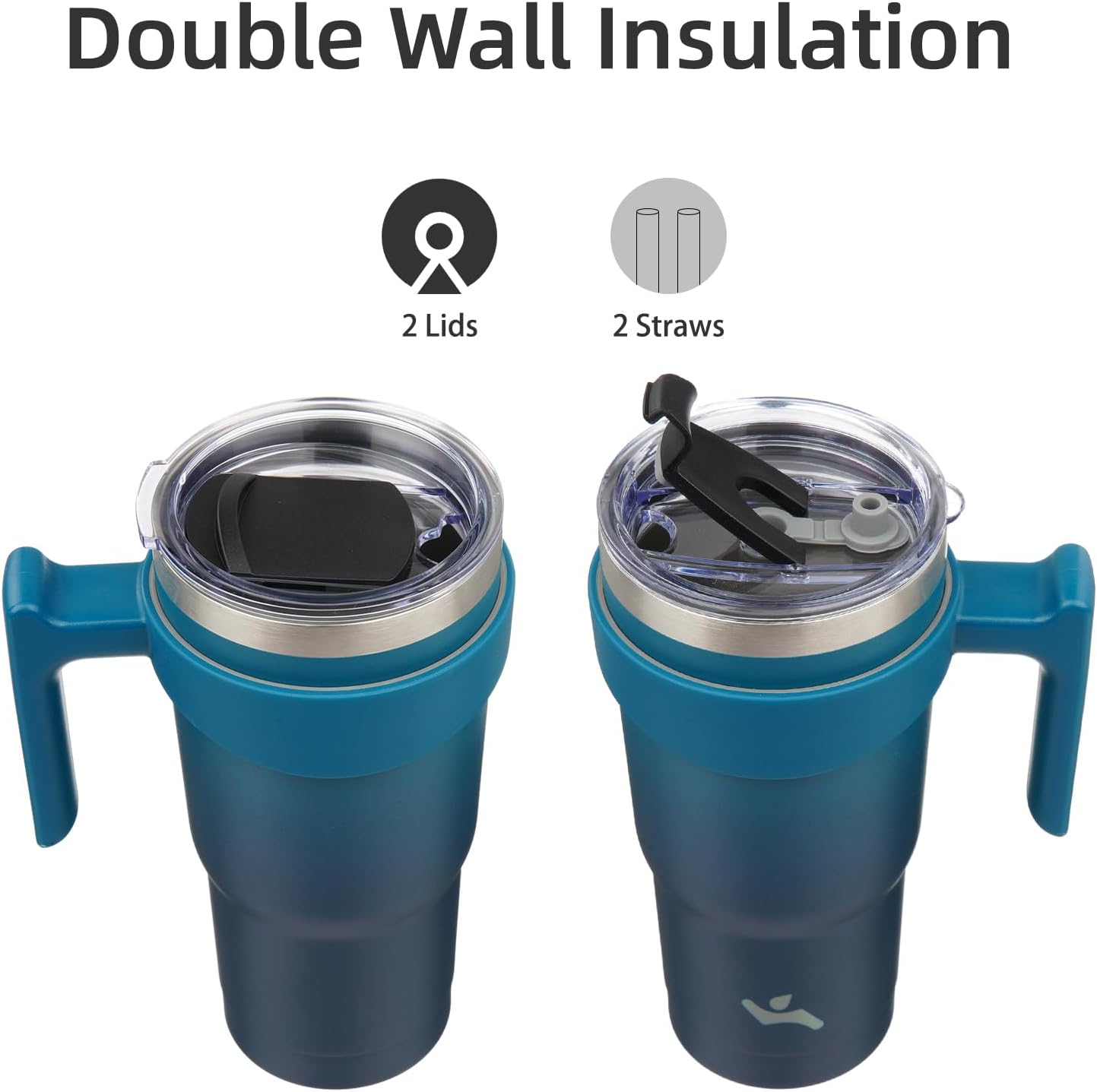 20 oz Tumbler with Handle and Straw, Insulated Travel Mug | Gum; BPA-free, leak-proof tumbler with 2 lids, 2 straws, cup holder fit for coffee, office, travel & daily use