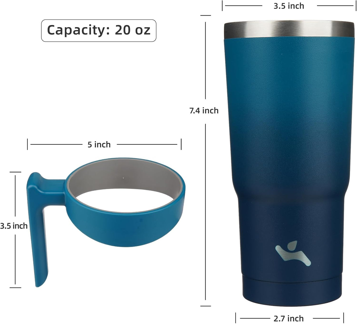 20 oz Tumbler with Handle and Straw, Insulated Travel Mug | Gum; BPA-free, leak-proof tumbler with 2 lids, 2 straws, cup holder fit for coffee, office, travel & daily use