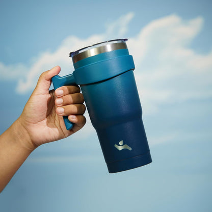 20 oz Tumbler with Handle and Straw, Insulated Travel Mug | Gum; BPA-free, leak-proof tumbler with 2 lids, 2 straws, cup holder fit for coffee, office, travel & daily use