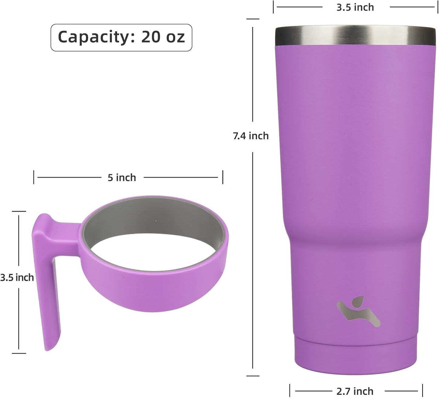 20 oz Tumbler with Handle and Straw, Insulated Travel Mug | Gum; BPA-free, leak-proof tumbler with 2 lids, 2 straws, cup holder fit for coffee, office, travel & daily use