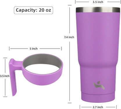 20 oz Tumbler with Handle and Straw, Insulated Travel Mug | Gum; BPA-free, leak-proof tumbler with 2 lids, 2 straws, cup holder fit for coffee, office, travel & daily use
