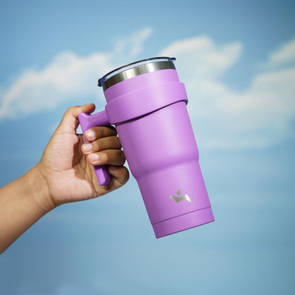 20 oz Tumbler with Handle and Straw, Insulated Travel Mug | Gum; BPA-free, leak-proof tumbler with 2 lids, 2 straws, cup holder fit for coffee, office, travel & daily use