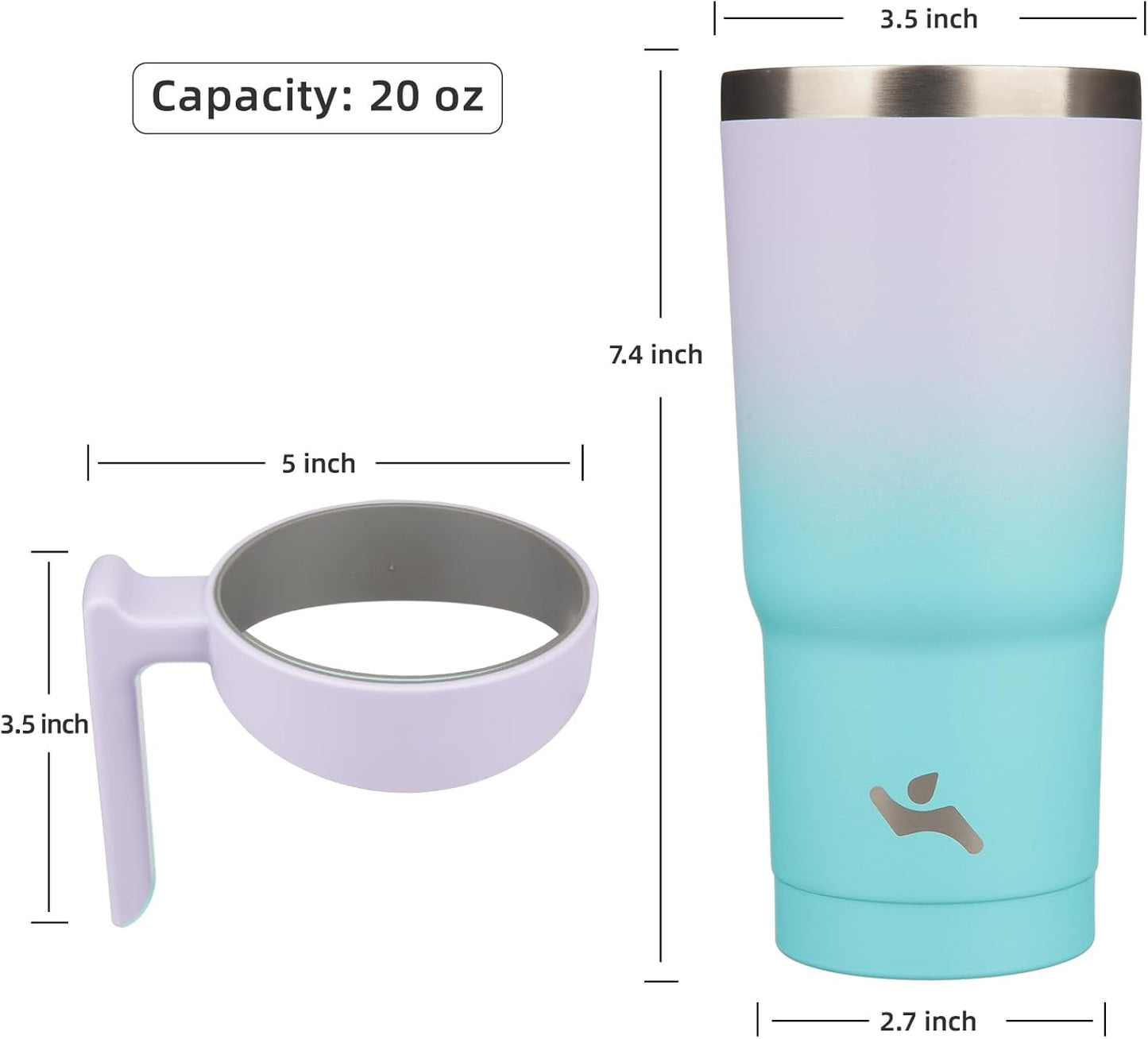 20 oz Tumbler with Handle and Straw, Insulated Travel Mug | Gum; BPA-free, leak-proof tumbler with 2 lids, 2 straws, cup holder fit for coffee, office, travel & daily use