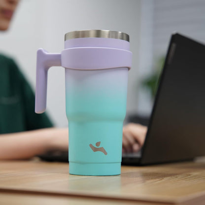 20 oz Tumbler with Handle and Straw, Insulated Travel Mug | Gum; BPA-free, leak-proof tumbler with 2 lids, 2 straws, cup holder fit for coffee, office, travel & daily use