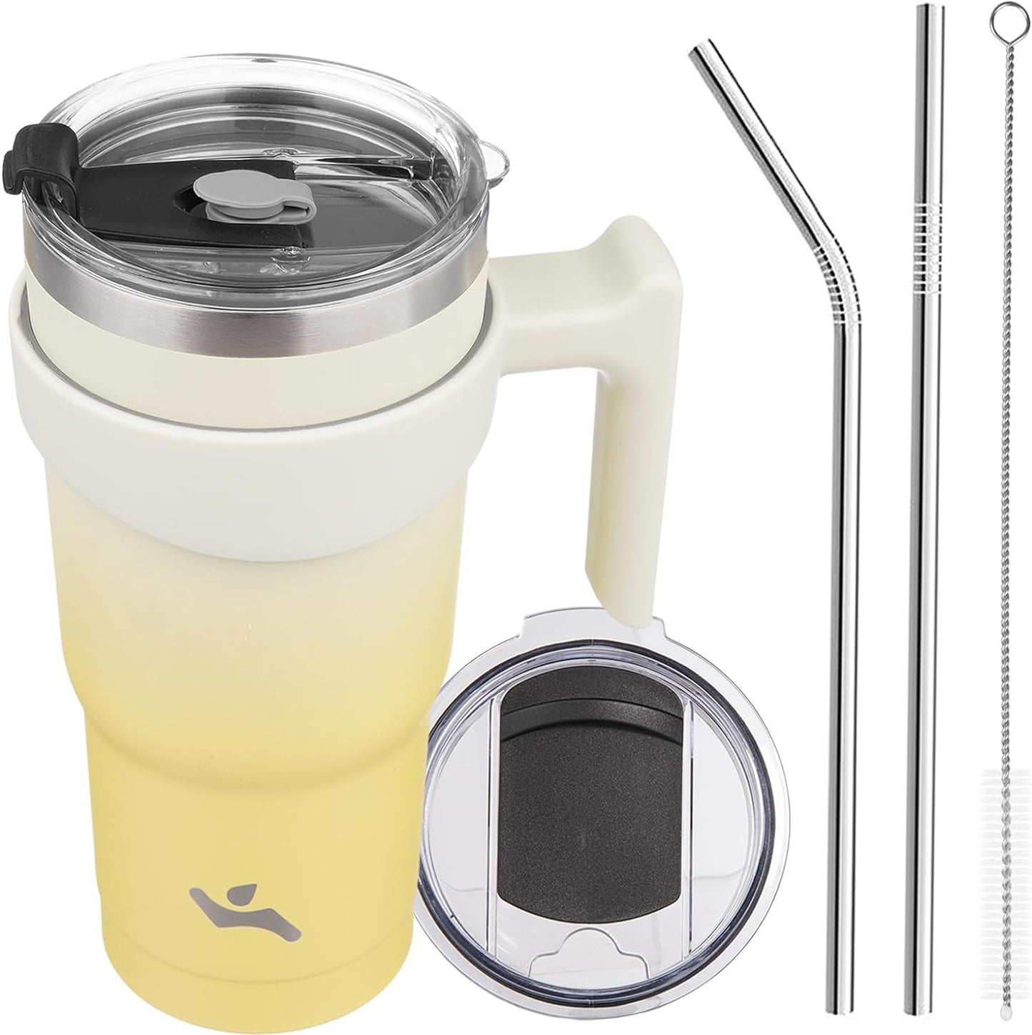 20 oz Tumbler with Handle and Straw, Insulated Travel Mug | Gum; BPA-free, leak-proof tumbler with 2 lids, 2 straws, cup holder fit for coffee, office, travel & daily use