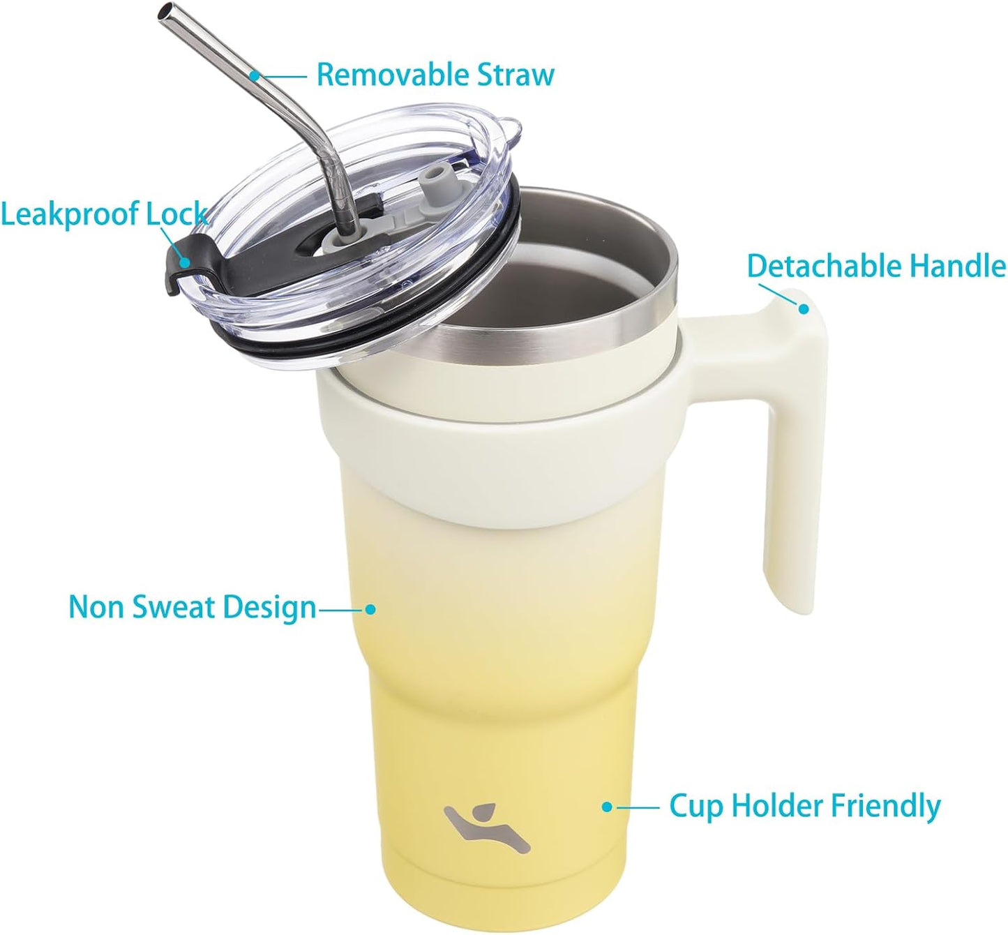 20 oz Tumbler with Handle and Straw, Insulated Travel Mug | Gum; BPA-free, leak-proof tumbler with 2 lids, 2 straws, cup holder fit for coffee, office, travel & daily use