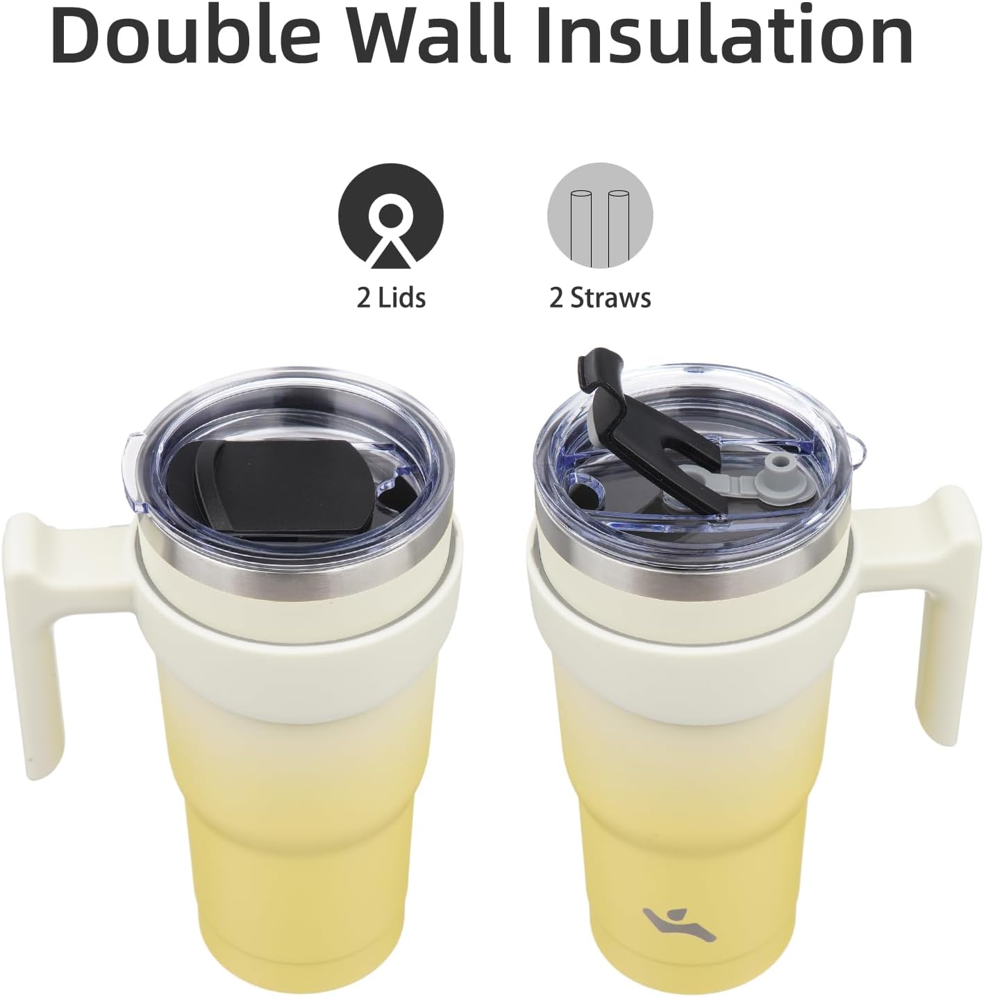 20 oz Tumbler with Handle and Straw, Insulated Travel Mug | Gum; BPA-free, leak-proof tumbler with 2 lids, 2 straws, cup holder fit for coffee, office, travel & daily use