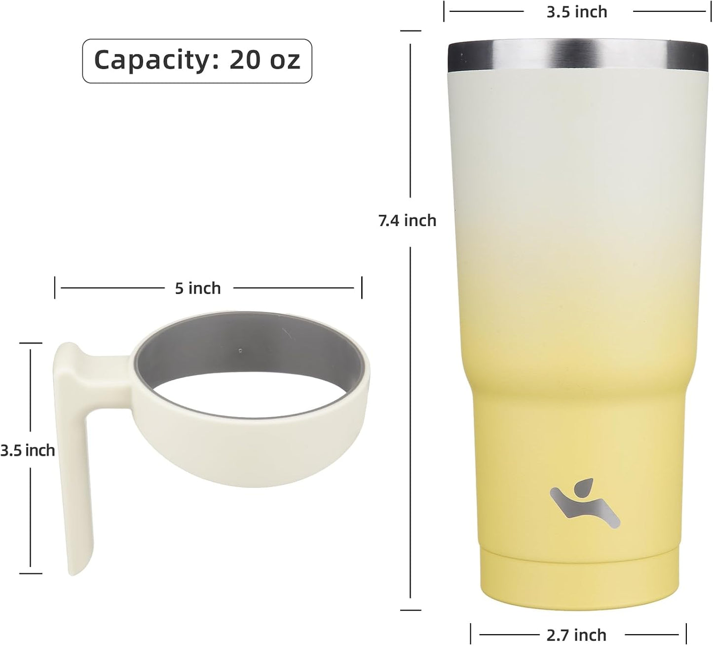 20 oz Tumbler with Handle and Straw, Insulated Travel Mug | Gum; BPA-free, leak-proof tumbler with 2 lids, 2 straws, cup holder fit for coffee, office, travel & daily use