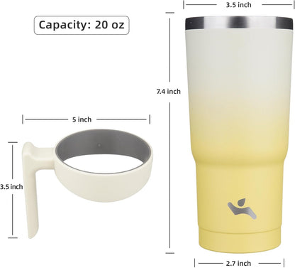 20 oz Tumbler with Handle and Straw, Insulated Travel Mug | Gum; BPA-free, leak-proof tumbler with 2 lids, 2 straws, cup holder fit for coffee, office, travel & daily use
