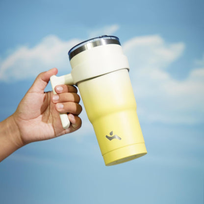 20 oz Tumbler with Handle and Straw, Insulated Travel Mug | Gum; BPA-free, leak-proof tumbler with 2 lids, 2 straws, cup holder fit for coffee, office, travel & daily use