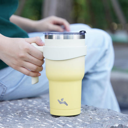 20 oz Tumbler with Handle and Straw, Insulated Travel Mug | Gum; BPA-free, leak-proof tumbler with 2 lids, 2 straws, cup holder fit for coffee, office, travel & daily use