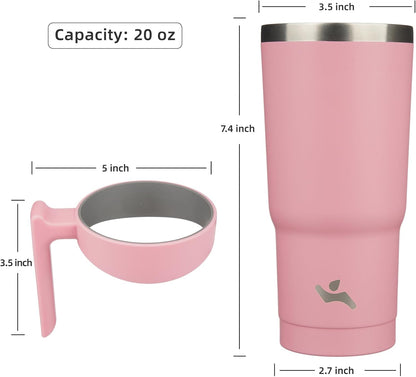 20 oz Tumbler with Handle and Straw, Insulated Travel Mug | Gum; BPA-free, leak-proof tumbler with 2 lids, 2 straws, cup holder fit for coffee, office, travel & daily use