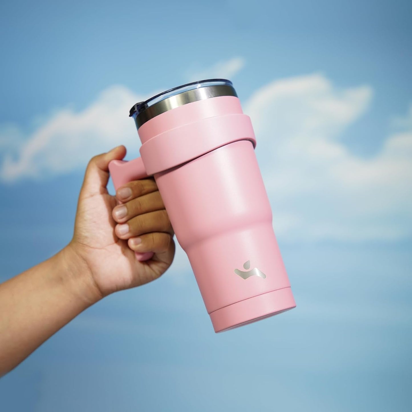 20 oz Tumbler with Handle and Straw, Insulated Travel Mug | Gum; BPA-free, leak-proof tumbler with 2 lids, 2 straws, cup holder fit for coffee, office, travel & daily use