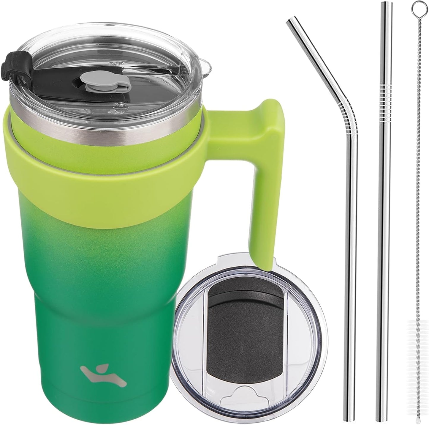 20 oz Tumbler with Handle and Straw, Insulated Travel Mug | Gum; BPA-free, leak-proof tumbler with 2 lids, 2 straws, cup holder fit for coffee, office, travel & daily use