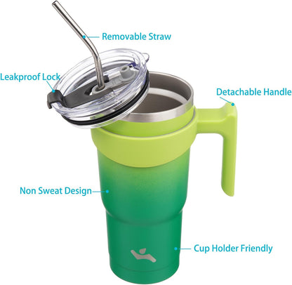 20 oz Tumbler with Handle and Straw, Insulated Travel Mug | Gum; BPA-free, leak-proof tumbler with 2 lids, 2 straws, cup holder fit for coffee, office, travel & daily use