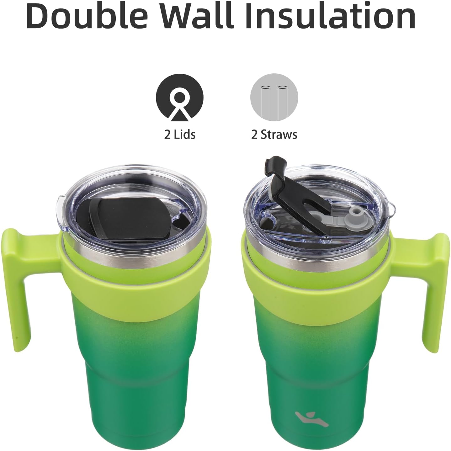 20 oz Tumbler with Handle and Straw, Insulated Travel Mug | Gum; BPA-free, leak-proof tumbler with 2 lids, 2 straws, cup holder fit for coffee, office, travel & daily use