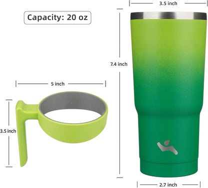 20 oz Tumbler with Handle and Straw, Insulated Travel Mug | Gum; BPA-free, leak-proof tumbler with 2 lids, 2 straws, cup holder fit for coffee, office, travel & daily use