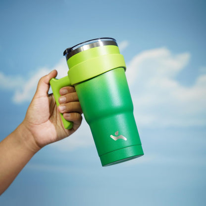 20 oz Tumbler with Handle and Straw, Insulated Travel Mug | Gum; BPA-free, leak-proof tumbler with 2 lids, 2 straws, cup holder fit for coffee, office, travel & daily use