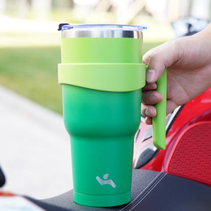 20 oz Tumbler with Handle and Straw, Insulated Travel Mug | Gum; BPA-free, leak-proof tumbler with 2 lids, 2 straws, cup holder fit for coffee, office, travel & daily use