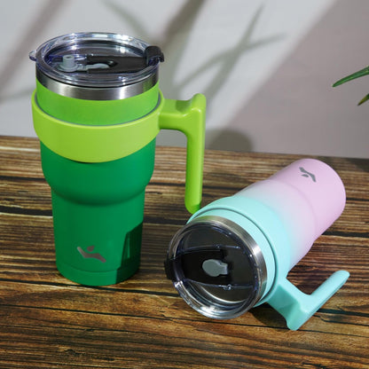 20 oz Tumbler with Handle and Straw, Insulated Travel Mug | Gum; BPA-free, leak-proof tumbler with 2 lids, 2 straws, cup holder fit for coffee, office, travel & daily use