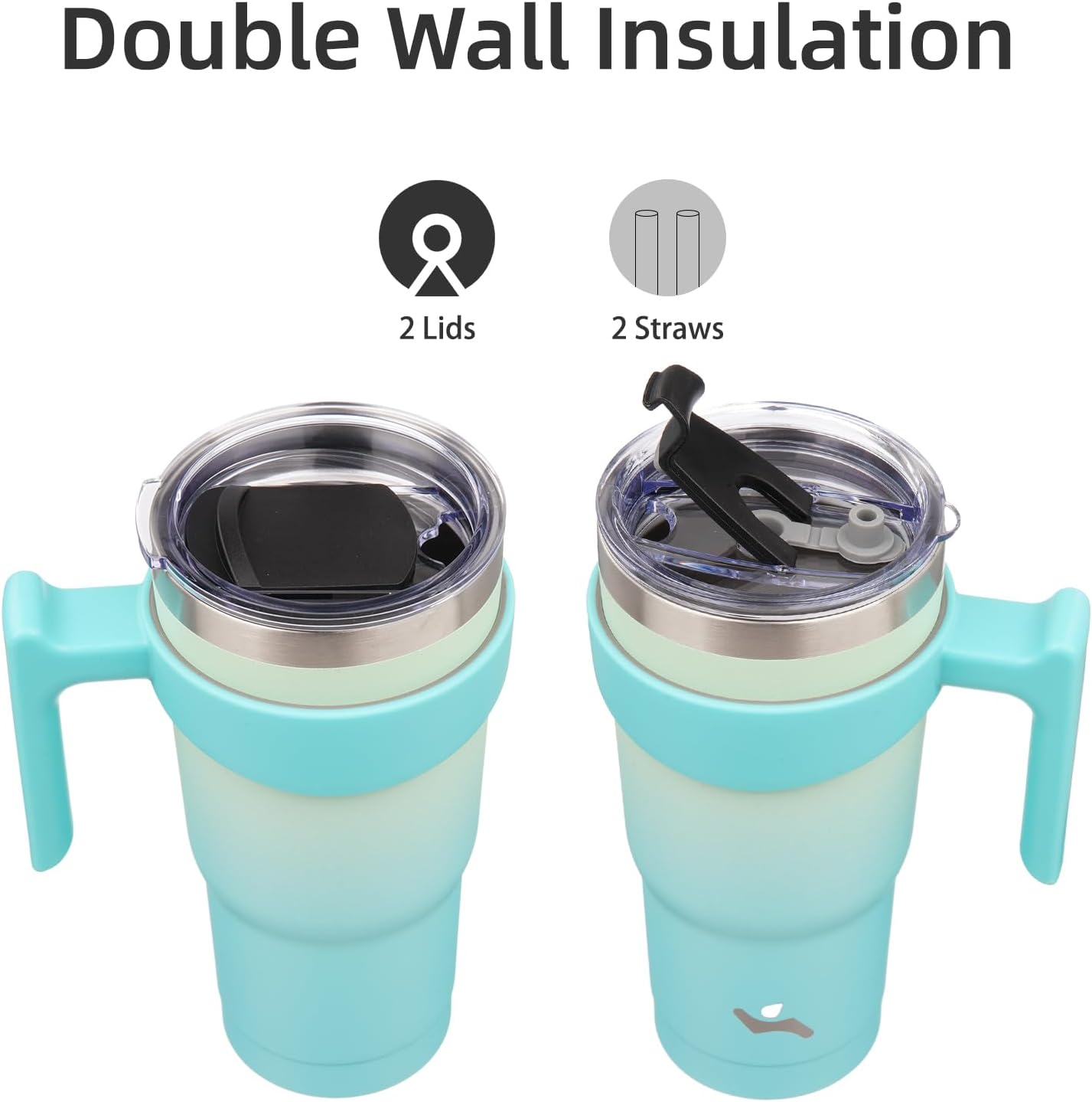 20 oz Tumbler with Handle and Straw, Insulated Travel Mug | Gum; BPA-free, leak-proof tumbler with 2 lids, 2 straws, cup holder fit for coffee, office, travel & daily use