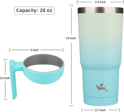 20 oz Tumbler with Handle and Straw, Insulated Travel Mug | Gum; BPA-free, leak-proof tumbler with 2 lids, 2 straws, cup holder fit for coffee, office, travel & daily use