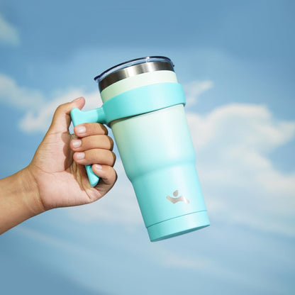 20 oz Tumbler with Handle and Straw, Insulated Travel Mug | Gum; BPA-free, leak-proof tumbler with 2 lids, 2 straws, cup holder fit for coffee, office, travel & daily use