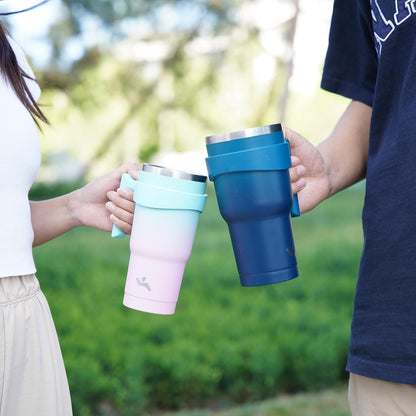 20 oz Tumbler with Handle and Straw, Insulated Travel Mug | Gum; BPA-free, leak-proof tumbler with 2 lids, 2 straws, cup holder fit for coffee, office, travel & daily use