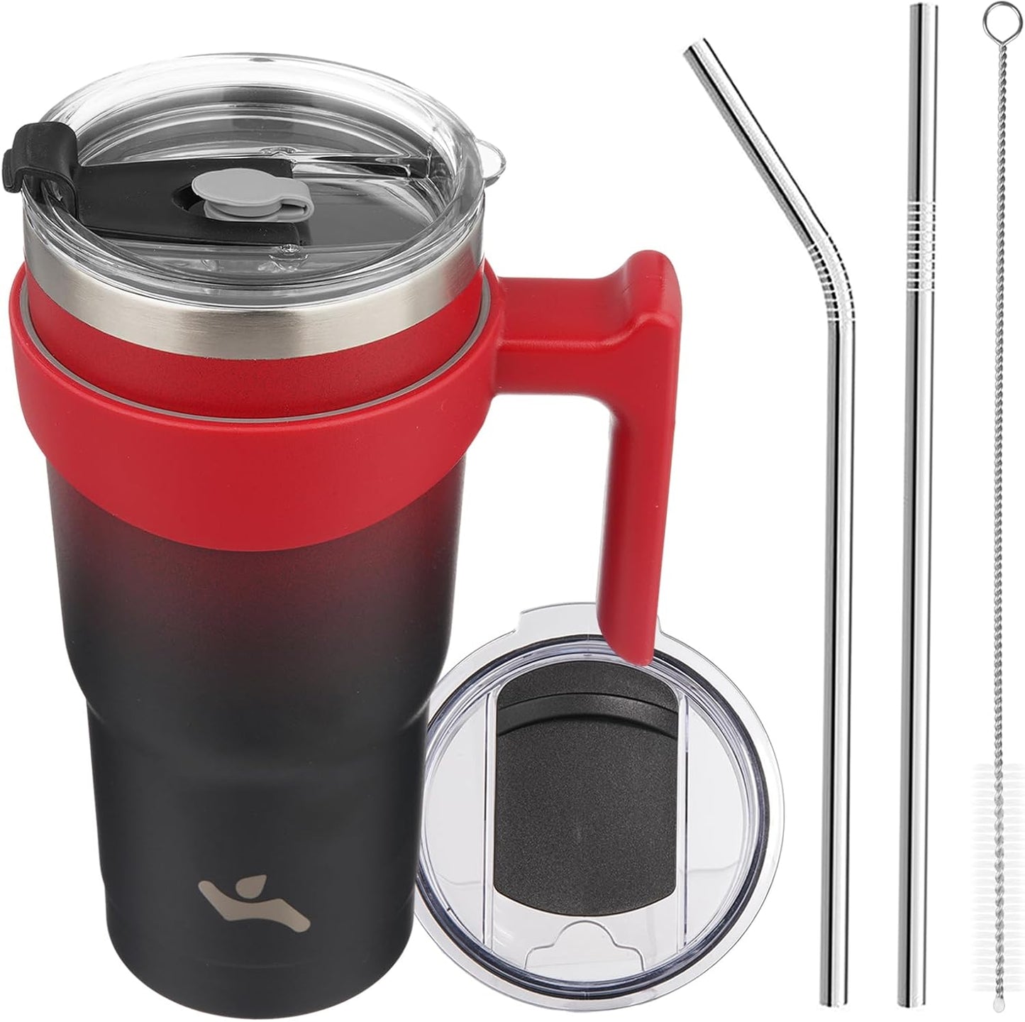 20 oz Tumbler with Handle and Straw, Insulated Travel Mug | Gum; BPA-free, leak-proof tumbler with 2 lids, 2 straws, cup holder fit for coffee, office, travel & daily use