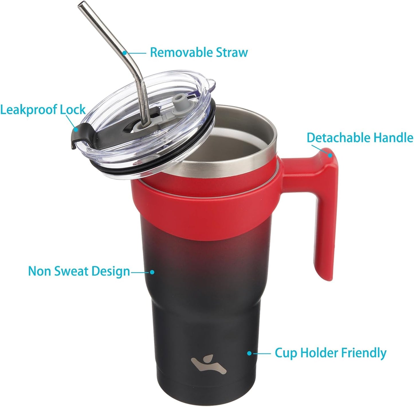 20 oz Tumbler with Handle and Straw, Insulated Travel Mug | Gum; BPA-free, leak-proof tumbler with 2 lids, 2 straws, cup holder fit for coffee, office, travel & daily use