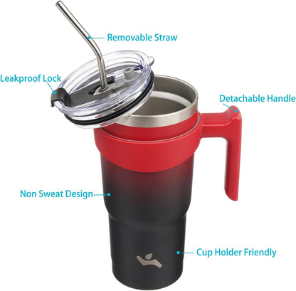 20 oz Tumbler with Handle and Straw, Insulated Travel Mug | Gum; BPA-free, leak-proof tumbler with 2 lids, 2 straws, cup holder fit for coffee, office, travel & daily use