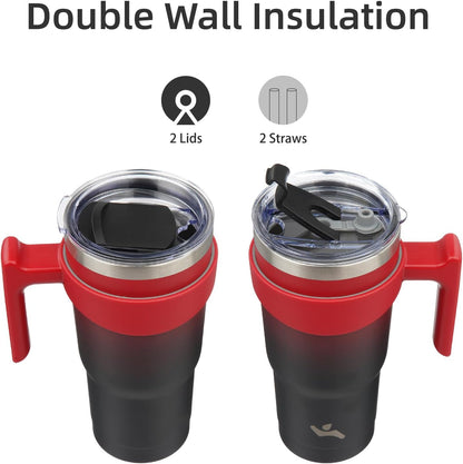 20 oz Tumbler with Handle and Straw, Insulated Travel Mug | Gum; BPA-free, leak-proof tumbler with 2 lids, 2 straws, cup holder fit for coffee, office, travel & daily use
