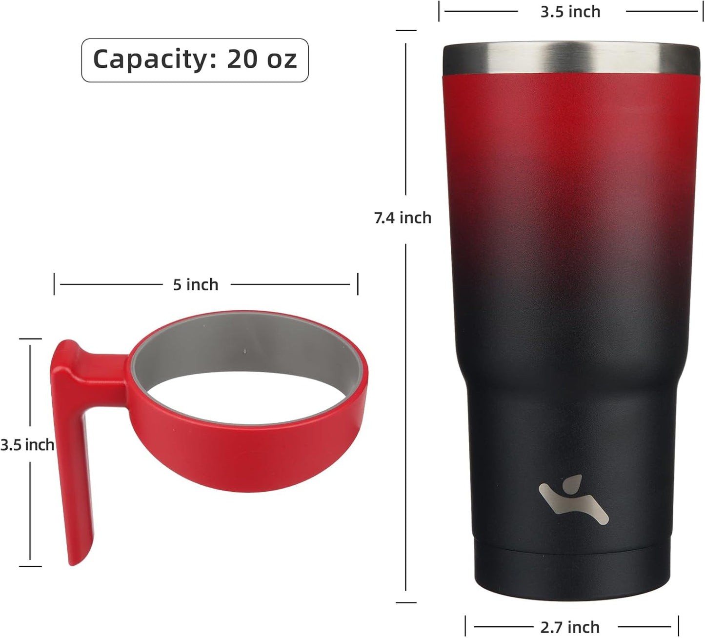 20 oz Tumbler with Handle and Straw, Insulated Travel Mug | Gum; BPA-free, leak-proof tumbler with 2 lids, 2 straws, cup holder fit for coffee, office, travel & daily use
