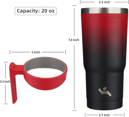 20 oz Tumbler with Handle and Straw, Insulated Travel Mug | Gum; BPA-free, leak-proof tumbler with 2 lids, 2 straws, cup holder fit for coffee, office, travel & daily use