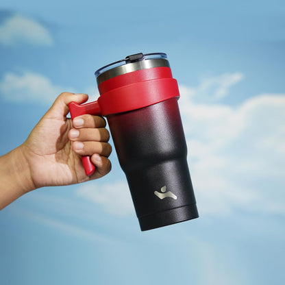 20 oz Tumbler with Handle and Straw, Insulated Travel Mug | Gum; BPA-free, leak-proof tumbler with 2 lids, 2 straws, cup holder fit for coffee, office, travel & daily use