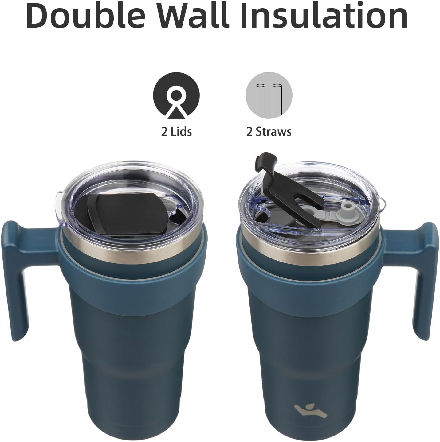 20 oz Tumbler with Handle and Straw, Insulated Travel Mug | Gum; BPA-free, leak-proof tumbler with 2 lids, 2 straws, cup holder fit for coffee, office, travel & daily use