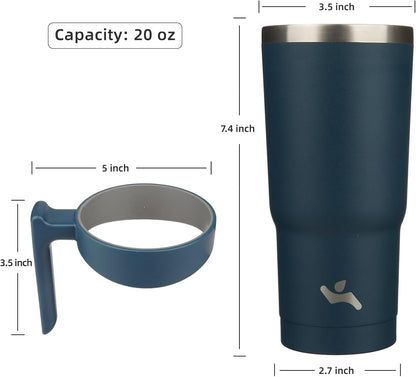 20 oz Tumbler with Handle and Straw, Insulated Travel Mug | Gum; BPA-free, leak-proof tumbler with 2 lids, 2 straws, cup holder fit for coffee, office, travel & daily use