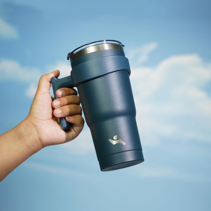20 oz Tumbler with Handle and Straw, Insulated Travel Mug | Gum; BPA-free, leak-proof tumbler with 2 lids, 2 straws, cup holder fit for coffee, office, travel & daily use