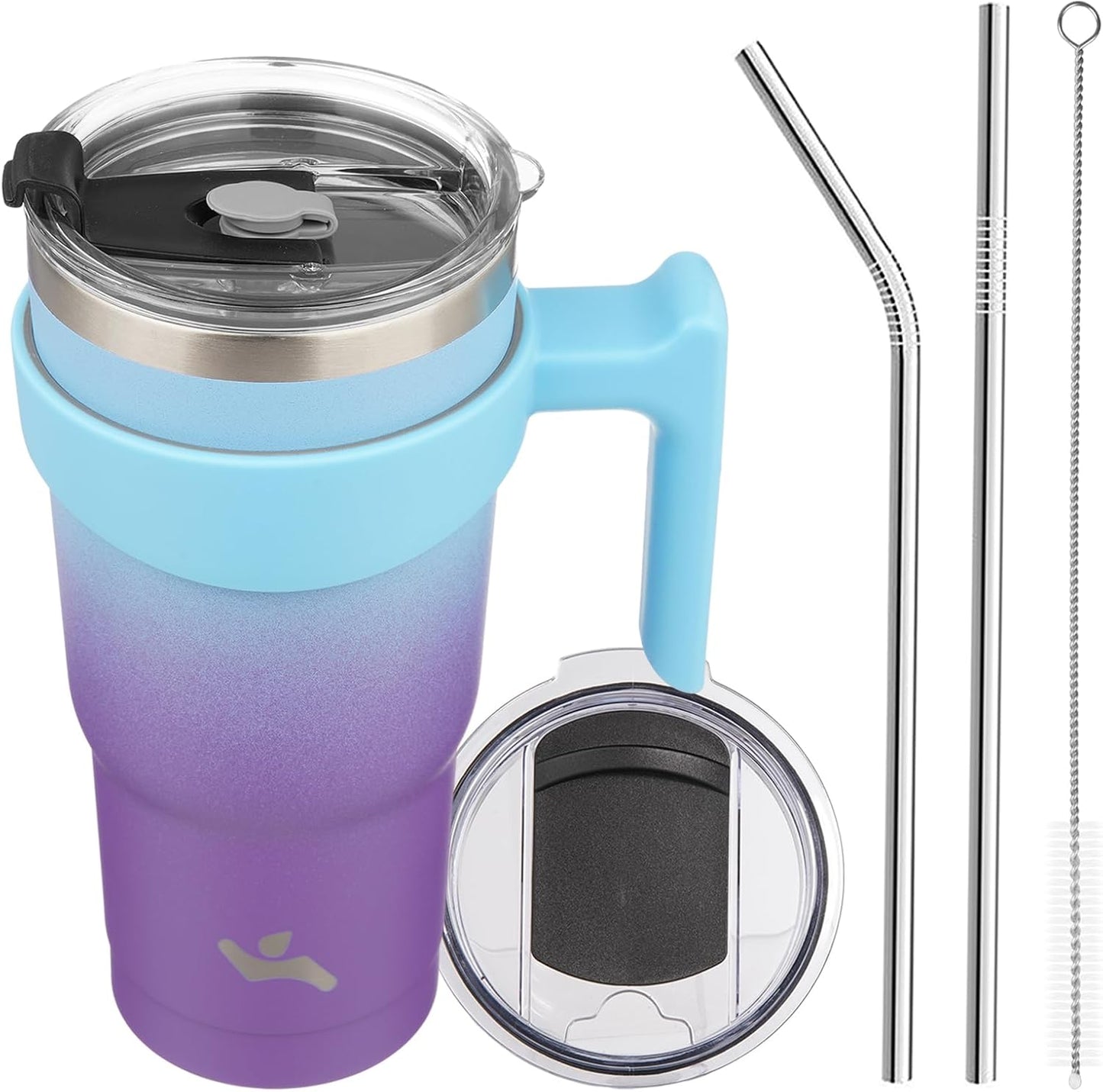 20 oz Tumbler with Handle and Straw, Insulated Travel Mug | Gum; BPA-free, leak-proof tumbler with 2 lids, 2 straws, cup holder fit for coffee, office, travel & daily use