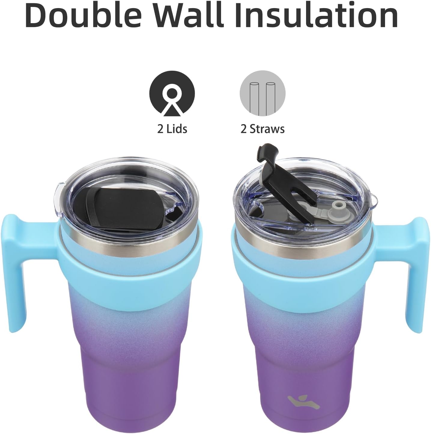 20 oz Tumbler with Handle and Straw, Insulated Travel Mug | Gum; BPA-free, leak-proof tumbler with 2 lids, 2 straws, cup holder fit for coffee, office, travel & daily use
