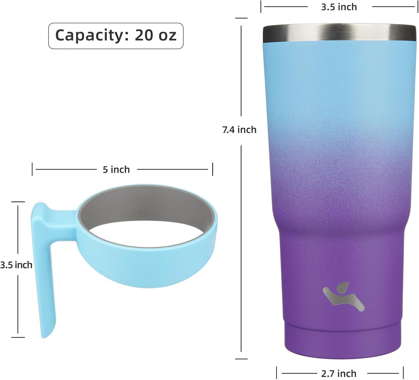20 oz Tumbler with Handle and Straw, Insulated Travel Mug | Gum; BPA-free, leak-proof tumbler with 2 lids, 2 straws, cup holder fit for coffee, office, travel & daily use