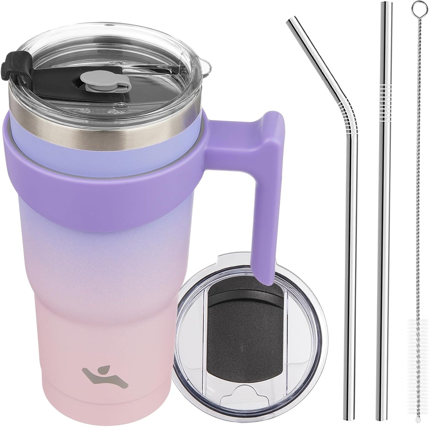 20 oz Tumbler with Handle and Straw, Insulated Travel Mug | Gum; BPA-free, leak-proof tumbler with 2 lids, 2 straws, cup holder fit for coffee, office, travel & daily use