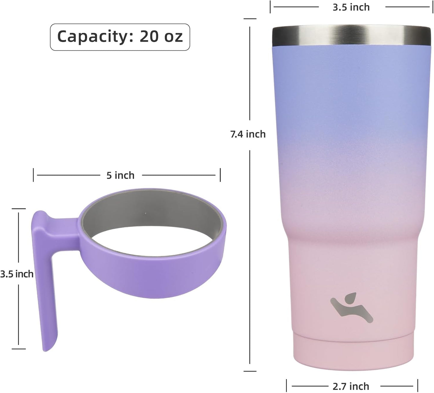 20 oz Tumbler with Handle and Straw, Insulated Travel Mug | Gum; BPA-free, leak-proof tumbler with 2 lids, 2 straws, cup holder fit for coffee, office, travel & daily use