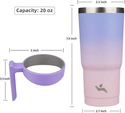 20 oz Tumbler with Handle and Straw, Insulated Travel Mug | Gum; BPA-free, leak-proof tumbler with 2 lids, 2 straws, cup holder fit for coffee, office, travel & daily use