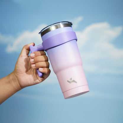 20 oz Tumbler with Handle and Straw, Insulated Travel Mug | Gum; BPA-free, leak-proof tumbler with 2 lids, 2 straws, cup holder fit for coffee, office, travel & daily use