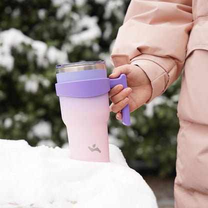 20 oz Tumbler with Handle and Straw, Insulated Travel Mug | Gum; BPA-free, leak-proof tumbler with 2 lids, 2 straws, cup holder fit for coffee, office, travel & daily use
