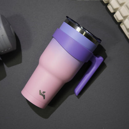 20 oz Tumbler with Handle and Straw, Insulated Travel Mug | Gum; BPA-free, leak-proof tumbler with 2 lids, 2 straws, cup holder fit for coffee, office, travel & daily use