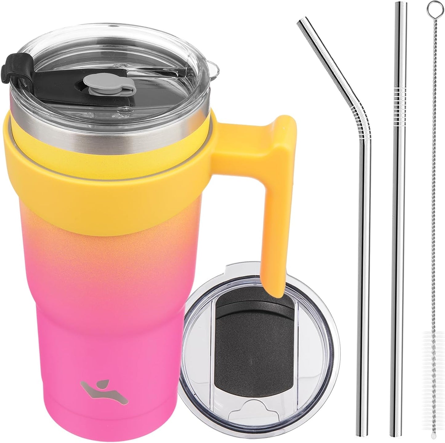 20 oz Tumbler with Handle and Straw, Insulated Travel Mug | Gum; BPA-free, leak-proof tumbler with 2 lids, 2 straws, cup holder fit for coffee, office, travel & daily use